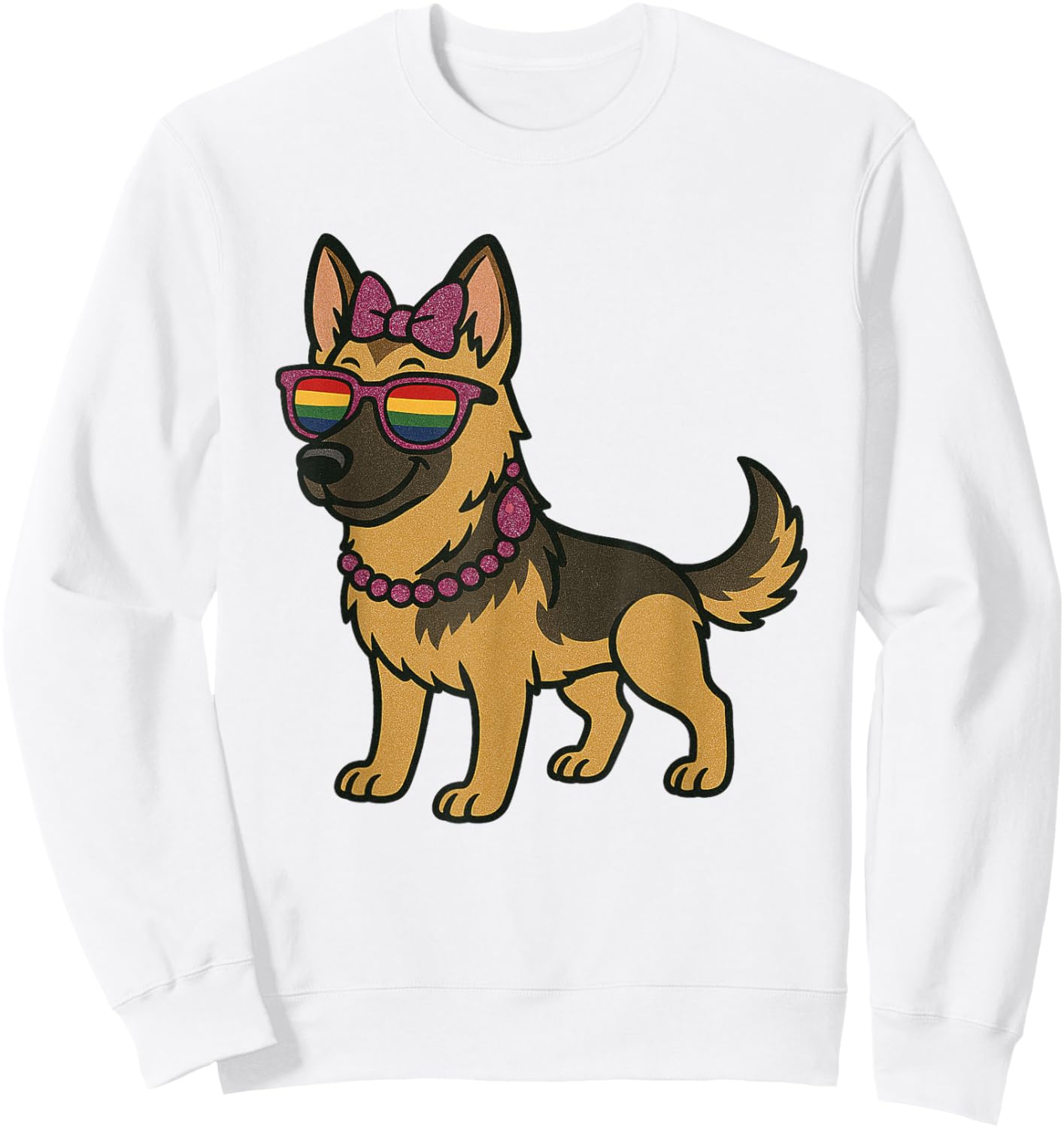 German Shepherd LGBTQ Pride Rainbow Glam Funny Dog Lovers Sweatshirt - Sweatshirt | White
