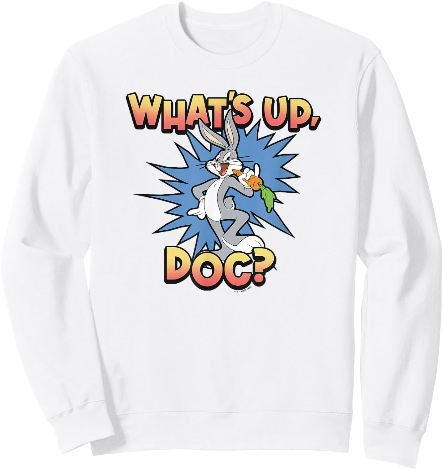 Looney Tunes Bugs Bunny Classic What's Up Doc Carrot Action Sweatshirt - Sweatshirt | White