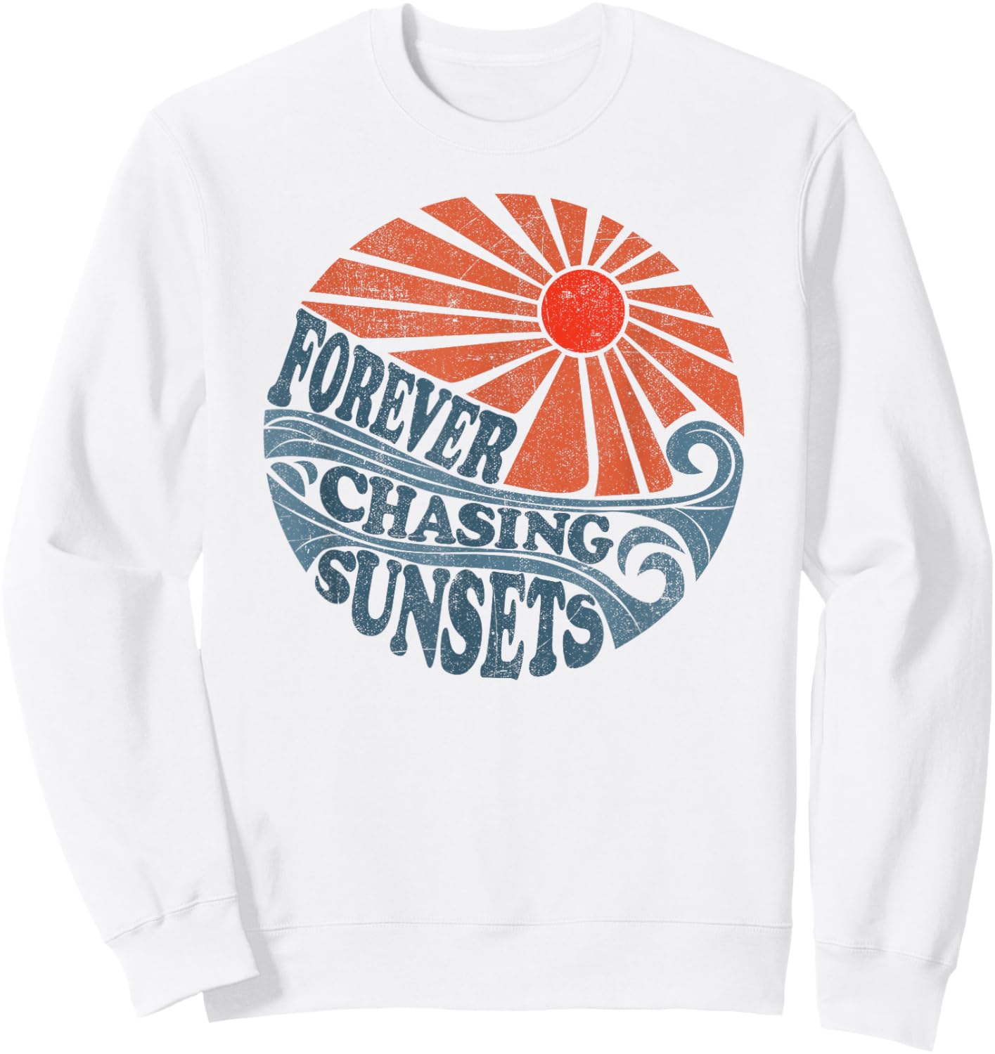 Vintage Forever Chasing Sunsets Retro 70's Beach Vacation Sweatshirt - Sweatshirt | White