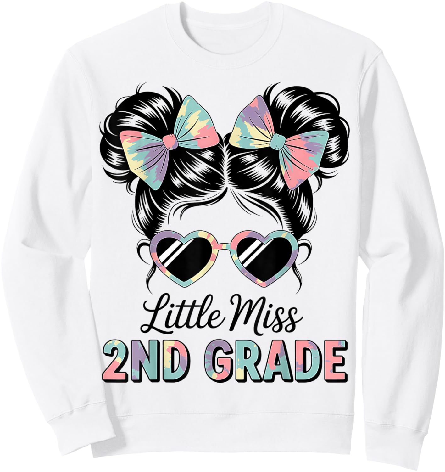 Little Miss 2nd Second Grade Messy Bun First Day Of School Sweatshirt - Sweatshirt | White
