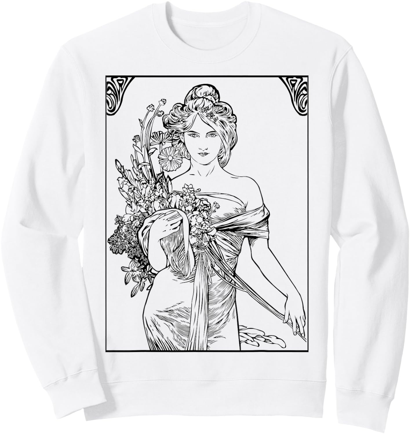 Art Nouveau Girl Holding Wild Flowers Sweatshirt - Sweatshirt | White