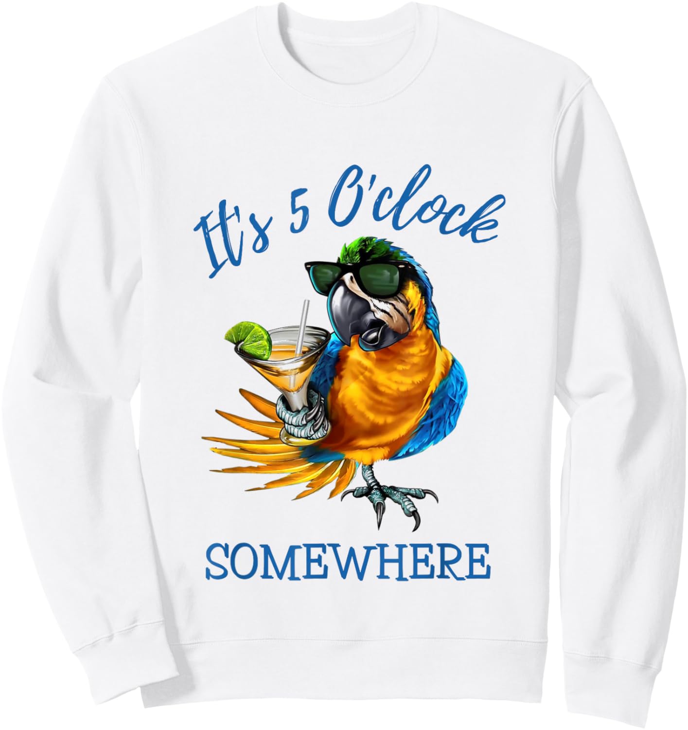 It's 5 O'clock Somewhere Drinking Parrot Sweatshirt - Sweatshirt | White
