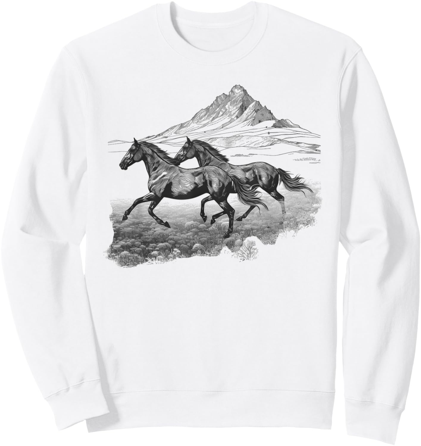 Wild Running Horses Vintage Art Portrait Equestrian Graphic Sweatshirt - Sweatshirt | White