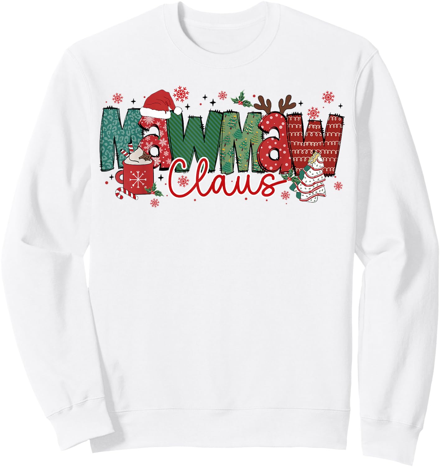 Mawmaw Claus Christmas Pajama Santa Claus Family Matching Sweatshirt - Sweatshirt | White