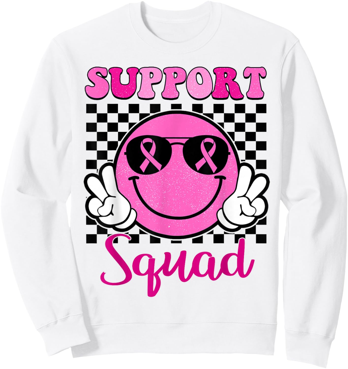 Groovy Breast Cancer Awareness Men Women Kids Support Squad Sweatshirt - Sweatshirt | White