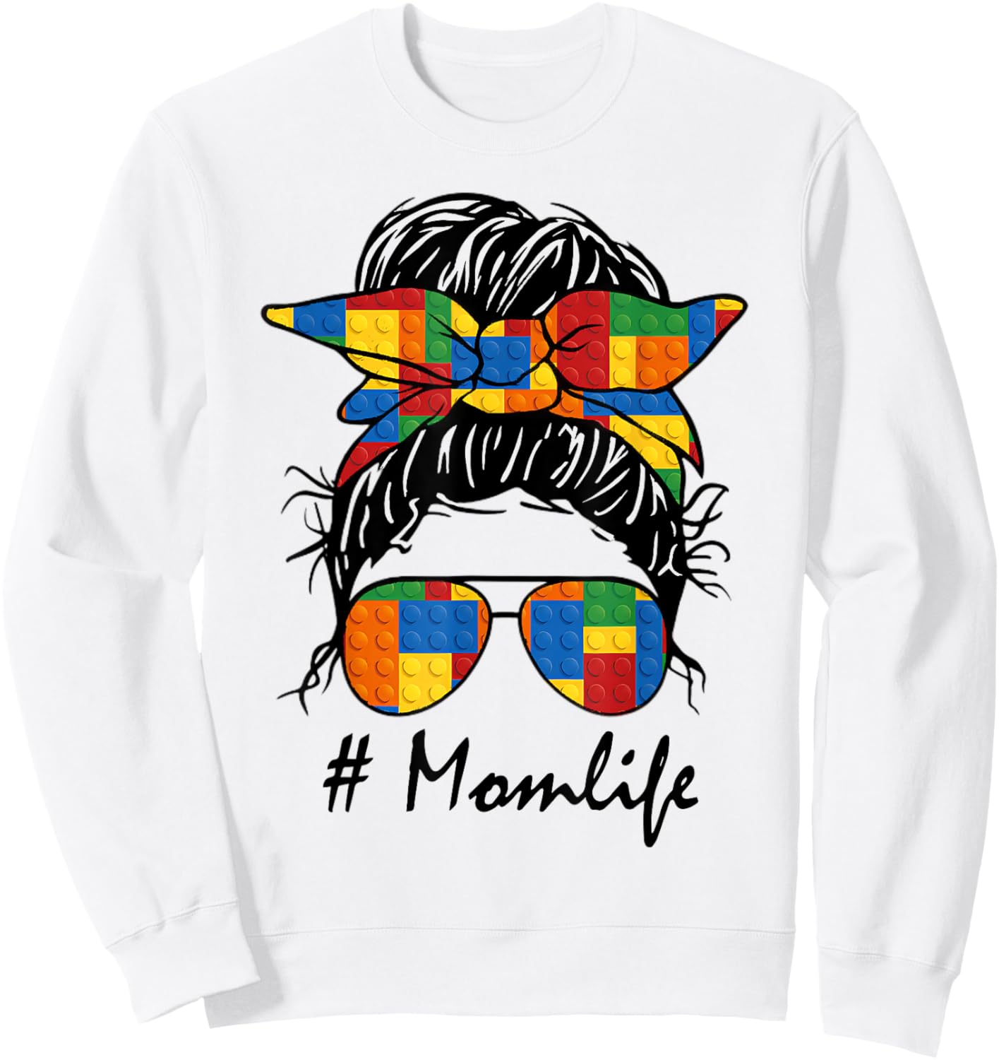Building Block Messy Bun Mom Life Master Builder Mothers Day Sweatshirt - Sweatshirt | White