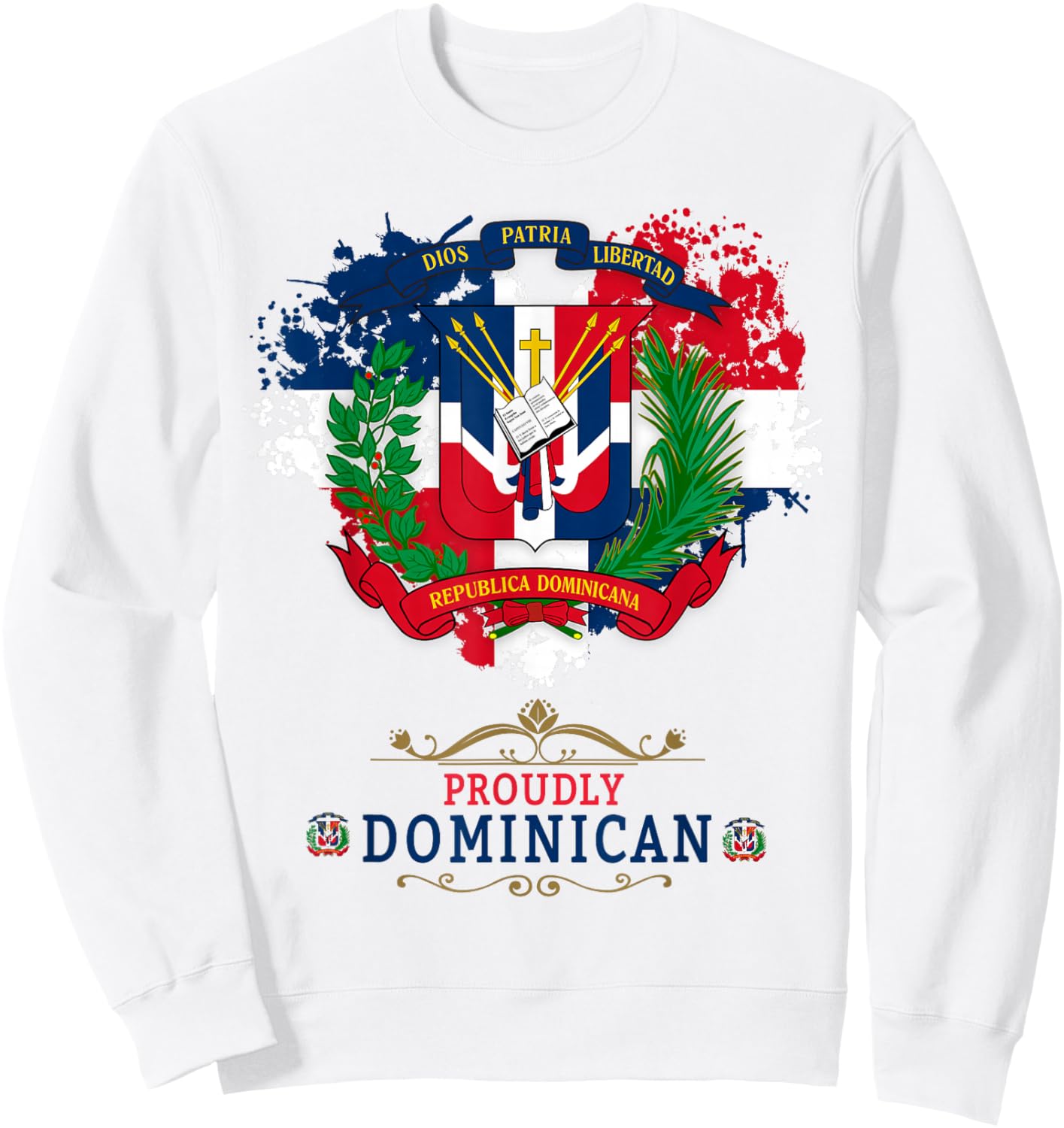 Coat of Arms Republica Dominicana For Kids & Dominican Flag Sweatshirt - Sweatshirt | White