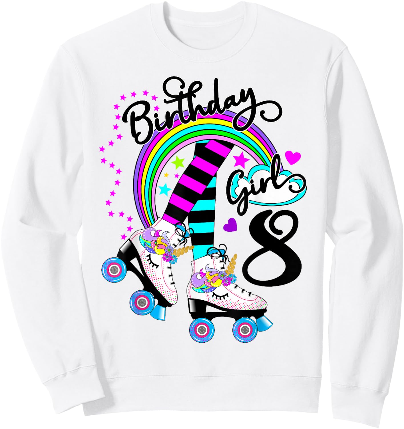 8th Unicorn Roller Skate Birthday Party for Girls Sweatshirt - Sweatshirt | White