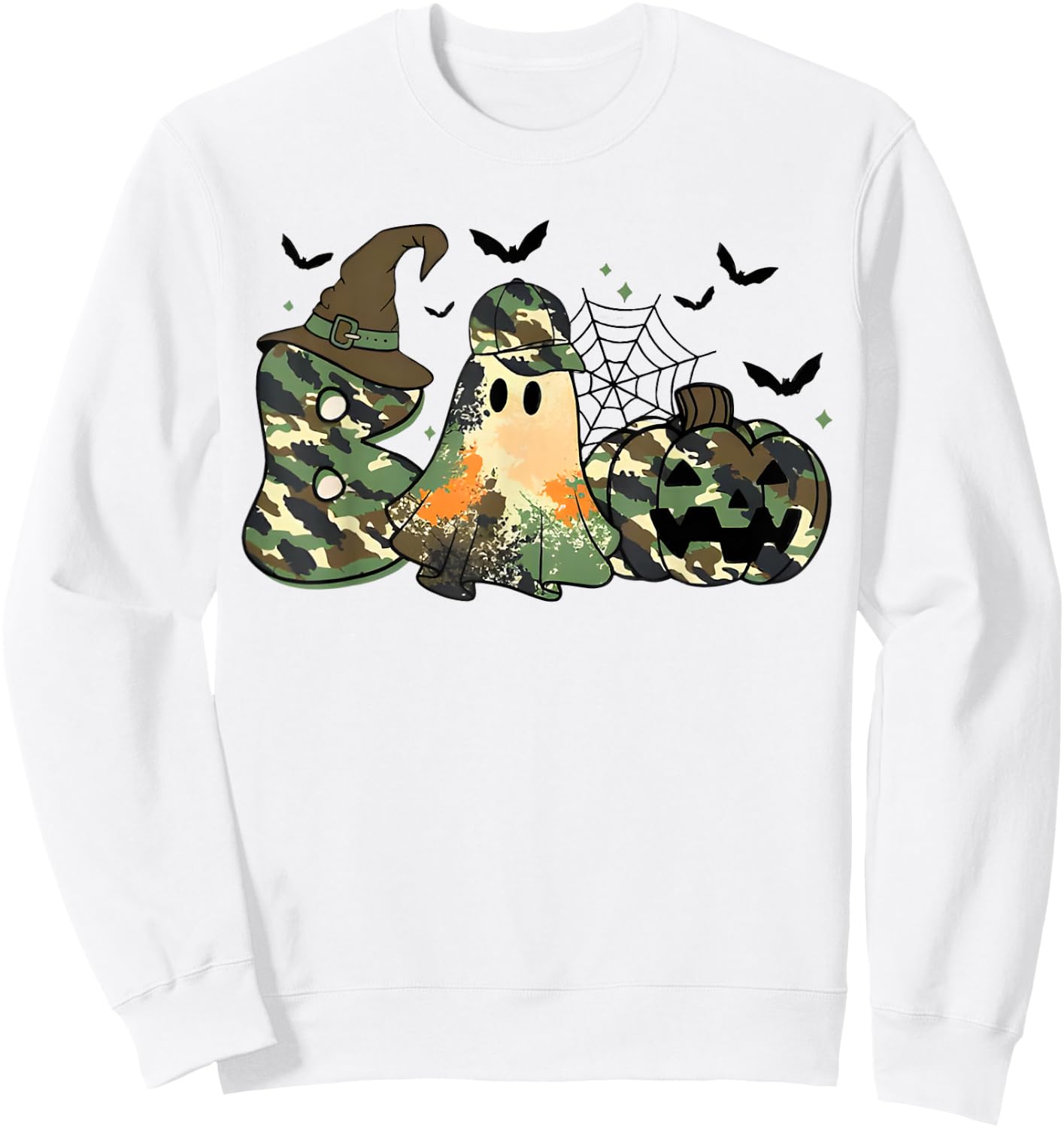 Retro Camo Boo Ghost Coquette Camouflage Ghost Halloween Sweatshirt - Sweatshirt | White