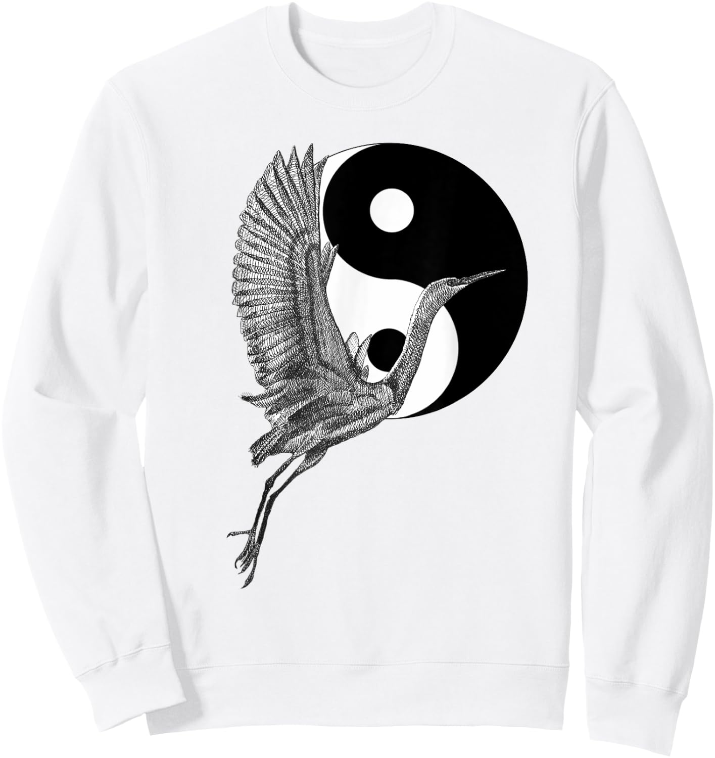 Tai Chi White Crane Yin Yang Qi Gong Illustration Sweatshirt - Sweatshirt | White