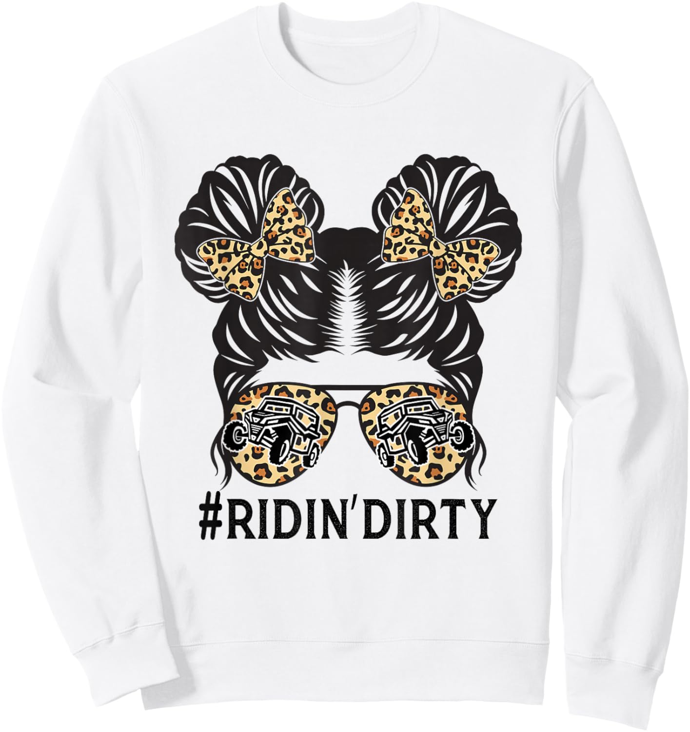 Retro Utv Messy Bun Sunglasses Mud Riding SXS Women Girl Sweatshirt - Sweatshirt | White