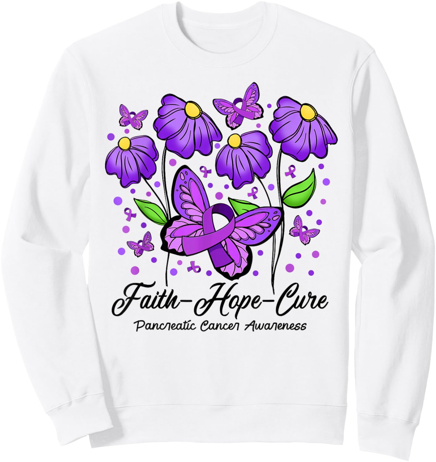 Faith Hope Cure Flower Butterfly Pancreatic Cancer Sweatshirt - Sweatshirt | White