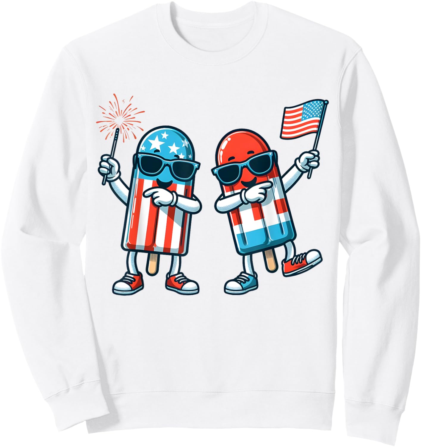Cute Popsicle American Flag 4th of July Patriotic Summer Boy Sweatshirt - Sweatshirt | White