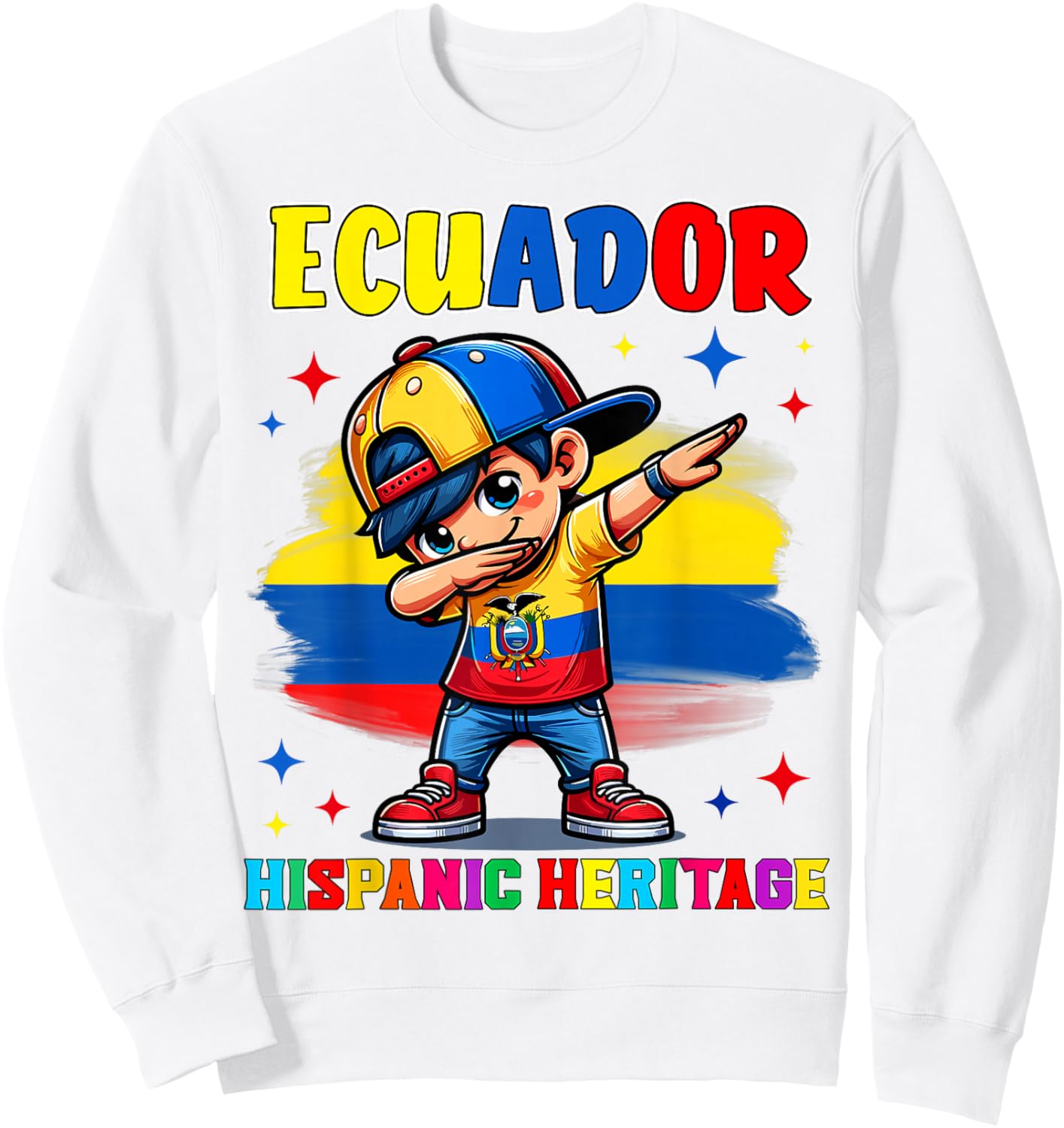 Hispanic Heritage Month Ecuador Flag Dab Kid for Kids Sweatshirt - Sweatshirt | White
