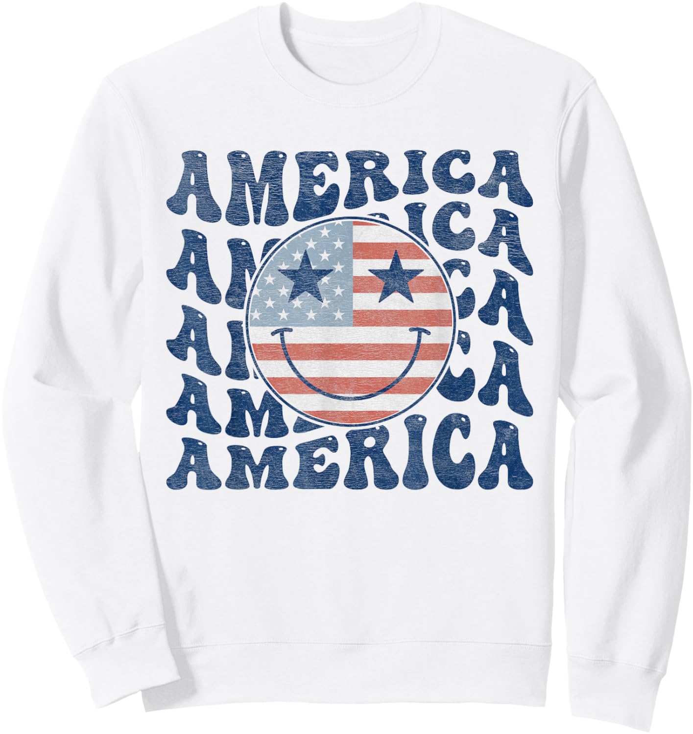 Retro Groovy America USA Smile Face Patriotic 4th of July Sweatshirt - Sweatshirt | White