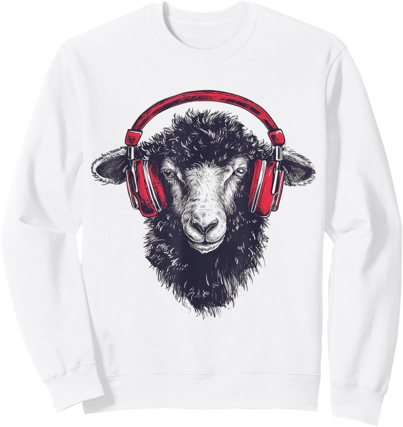 Sheep Headphone Animal Illustration Portrait Art Sheep Sweatshirt - Sweatshirt | White
