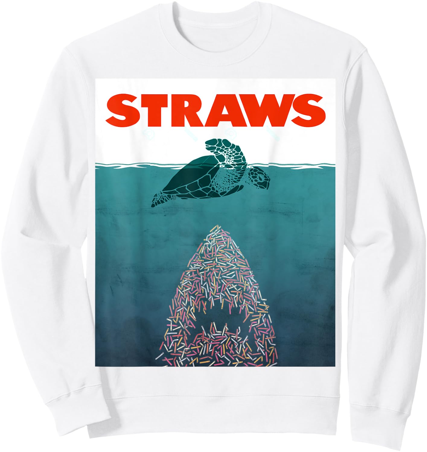 Save the Turtles! - No Straws shark design Sweatshirt - Sweatshirt | White
