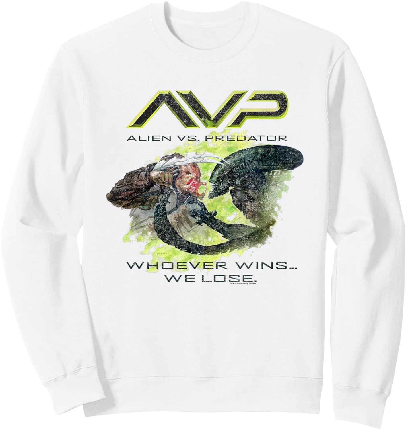 Alien Vs Predator Fighting Whoever Wins We Lose Big Poster Sweatshirt - Sweatshirt | White