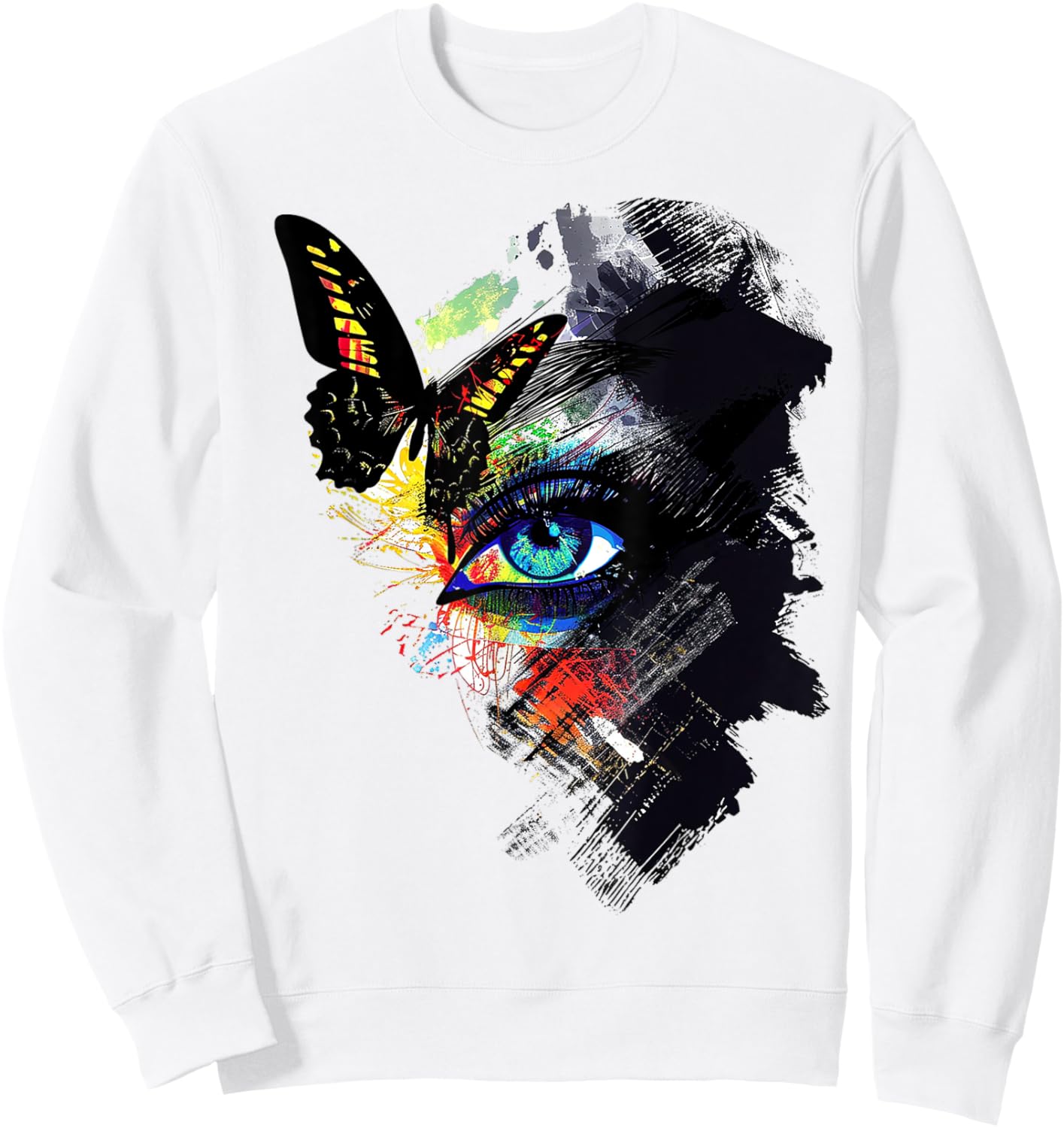 Butterfly Colorful Art Graphic Eye Sweatshirt - Sweatshirt | White