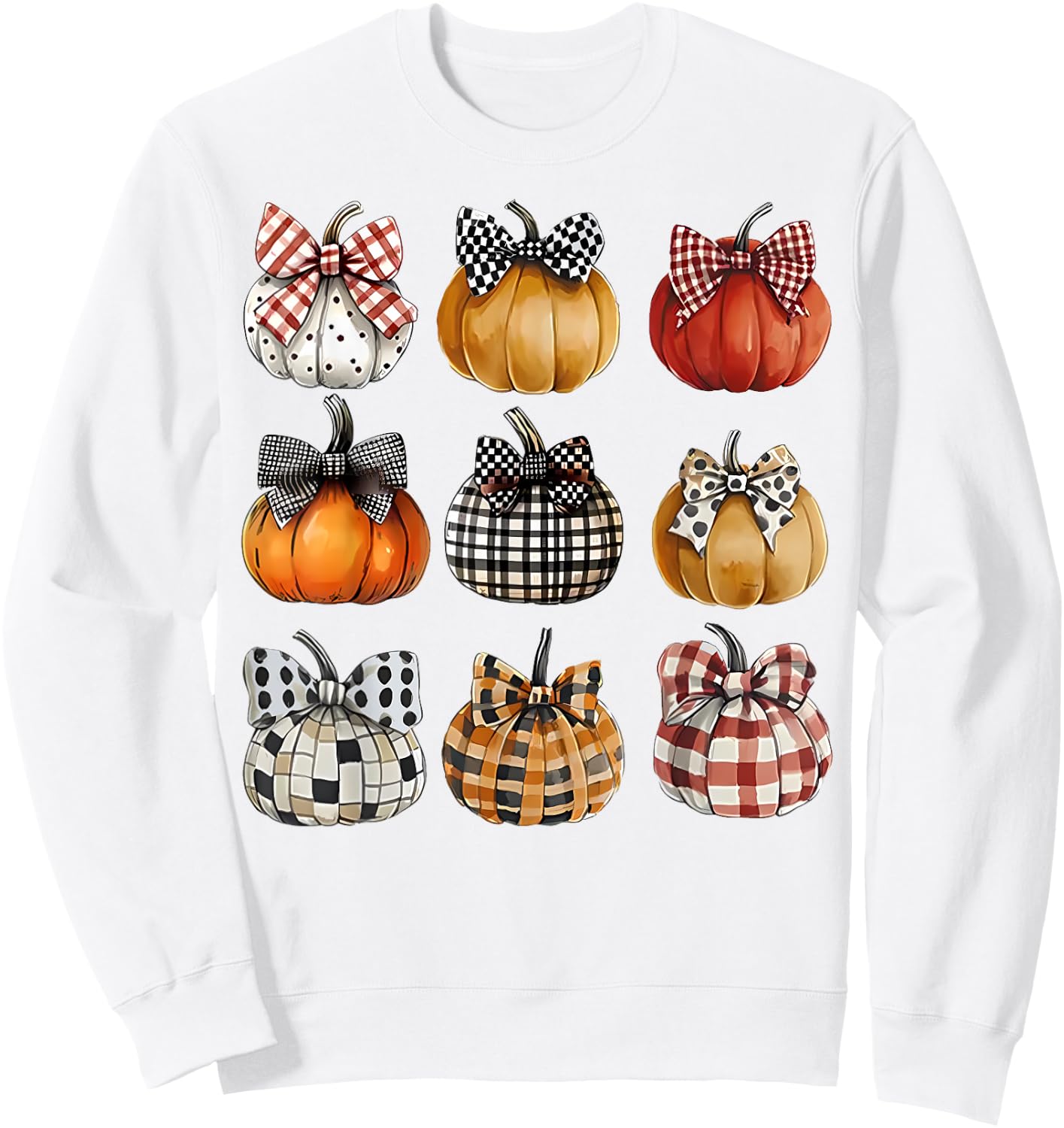 Coquette Bow Pumpkin Season Thanksgiving Autumn Fall Leaves Sweatshirt - Sweatshirt | White