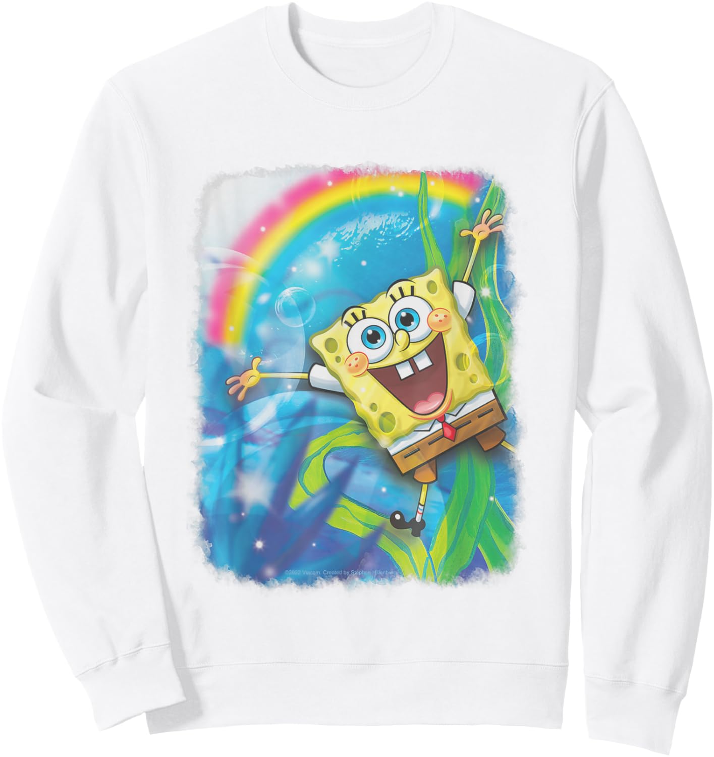 SpongeBob SquarePants Underwater Rainbow Retro Poster Sweatshirt - Sweatshirt | White
