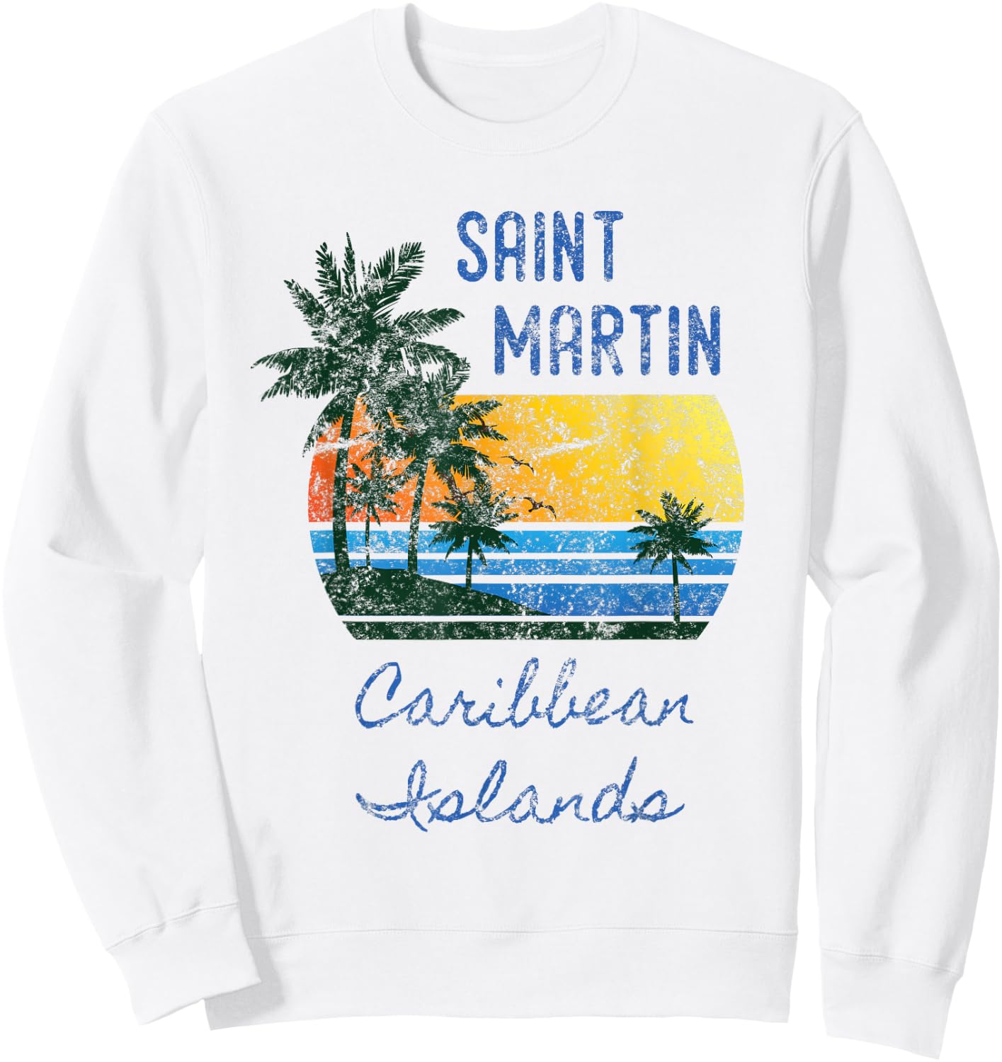 Original St. Martin Caribbean Islands Distressed Palm Tree Sweatshirt - Sweatshirt | White
