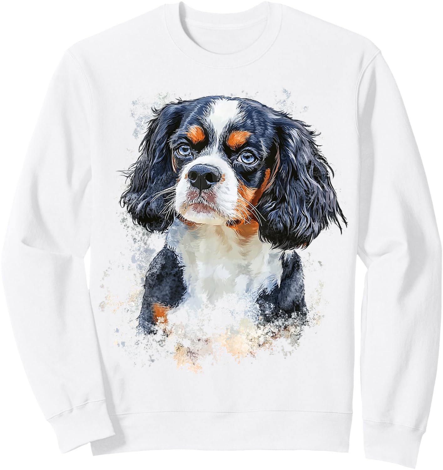 Cavalier King Charles Spaniel Dog Graphic Pet Illustration Sweatshirt - Sweatshirt | White