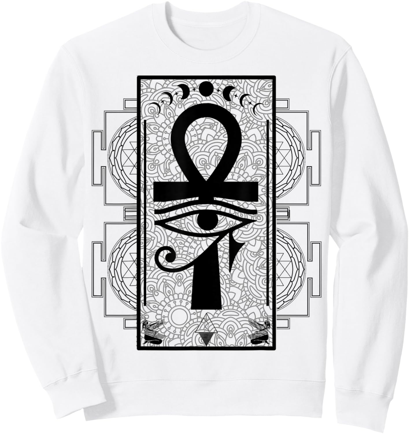 Sacred Geometry Egyptian Ankh Eye of Horus Art Sweatshirt - Sweatshirt | White