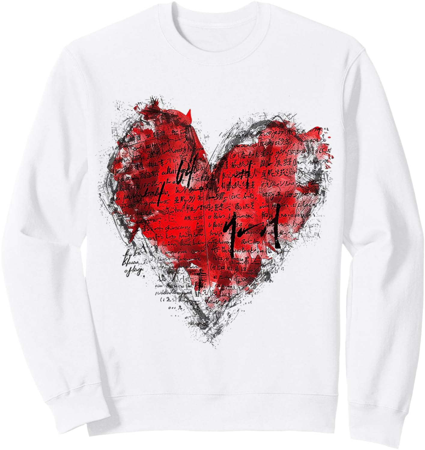 Geometric Text Art Abstract Heart Shape Graphic Geometric Sweatshirt - Sweatshirt | White