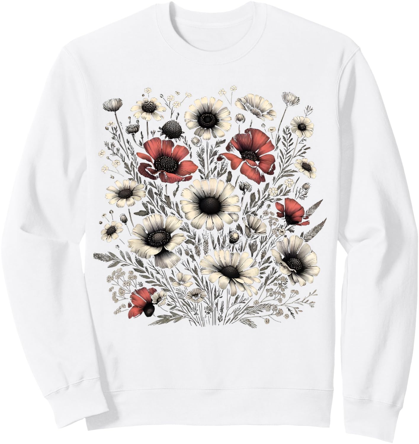 Vintage Flowers Women Wildflower Graphic Floral Gardening Sweatshirt - Sweatshirt | White