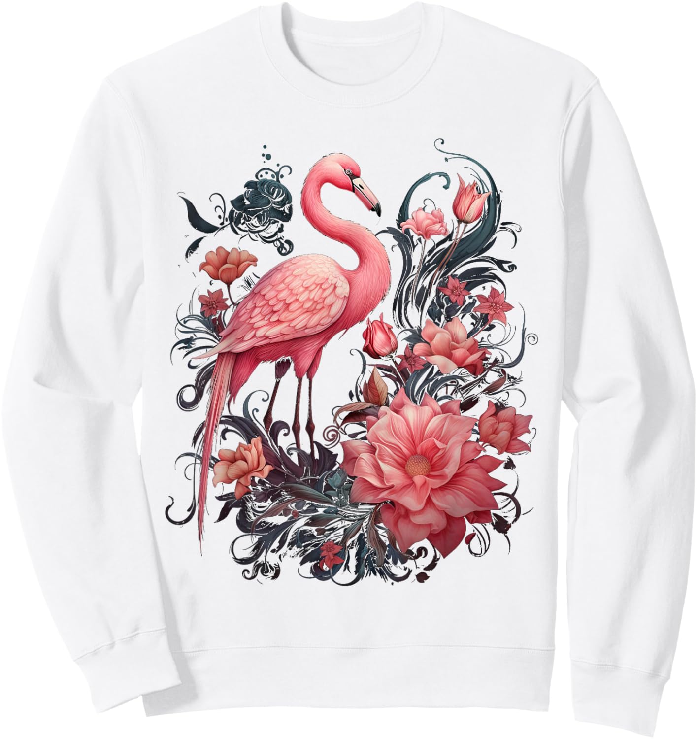 Flamingo and Flowers Floral Flamingos pink Sweatshirt - Sweatshirt | White