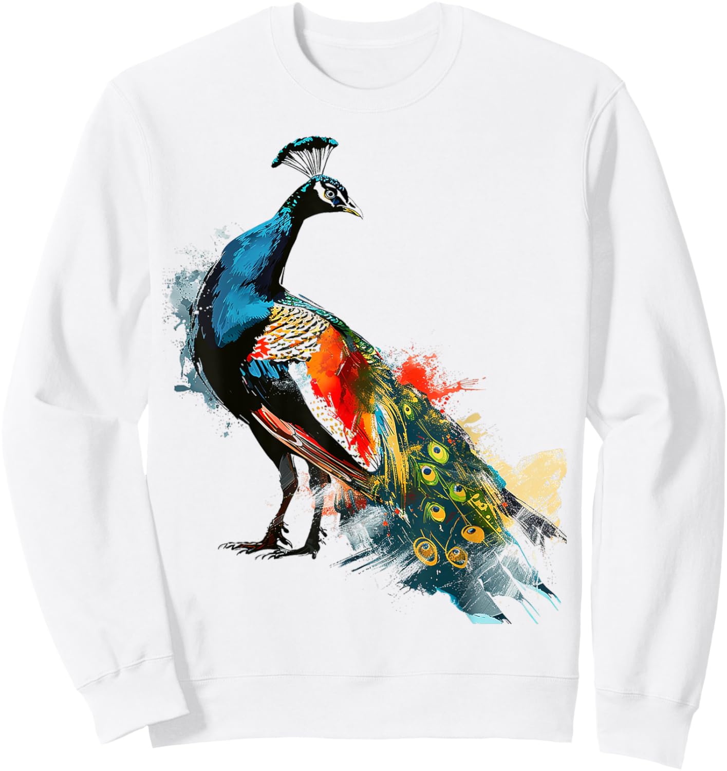 Peacock Painting Art Animal Colorful Graphic Peacock Sweatshirt - Sweatshirt | White