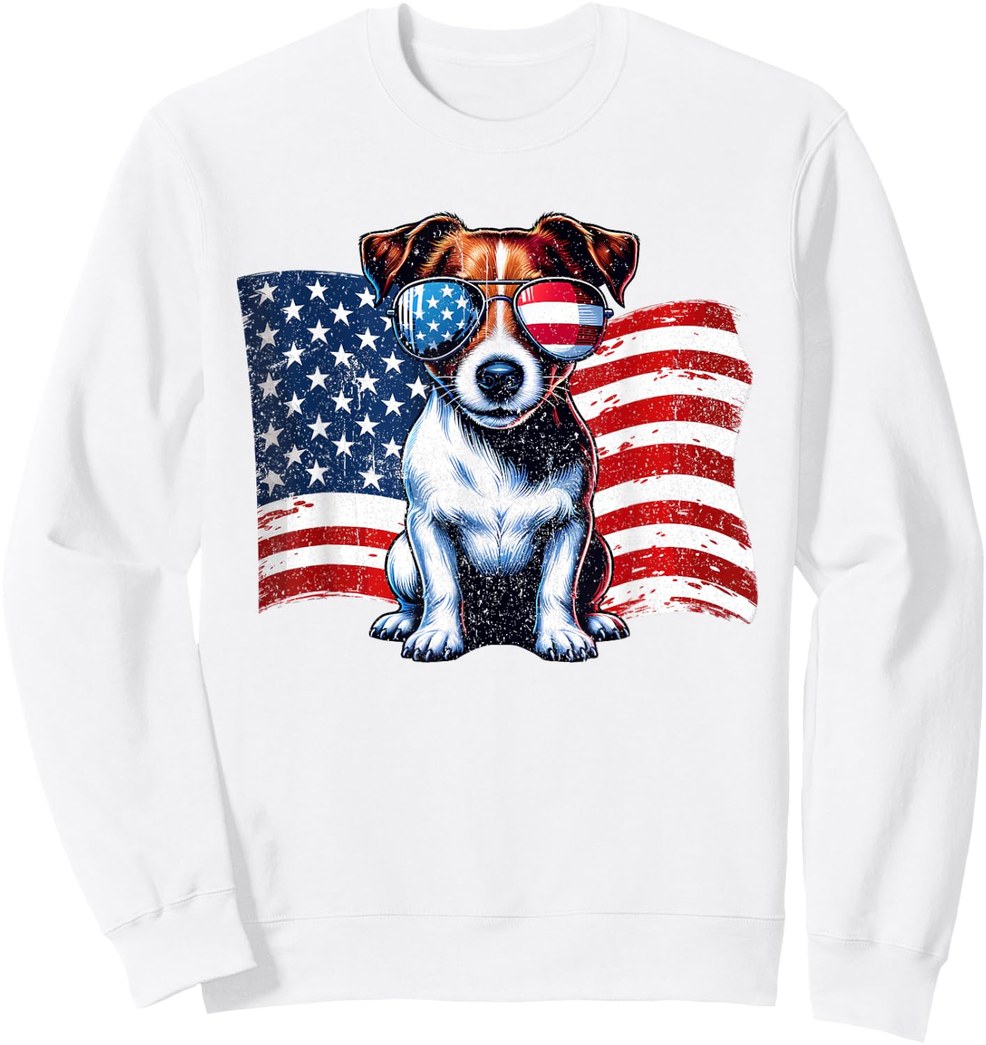 Vintage Jack Russell Terrier US Flag Sunglasses Patriotic Sweatshirt - Sweatshirt | White
