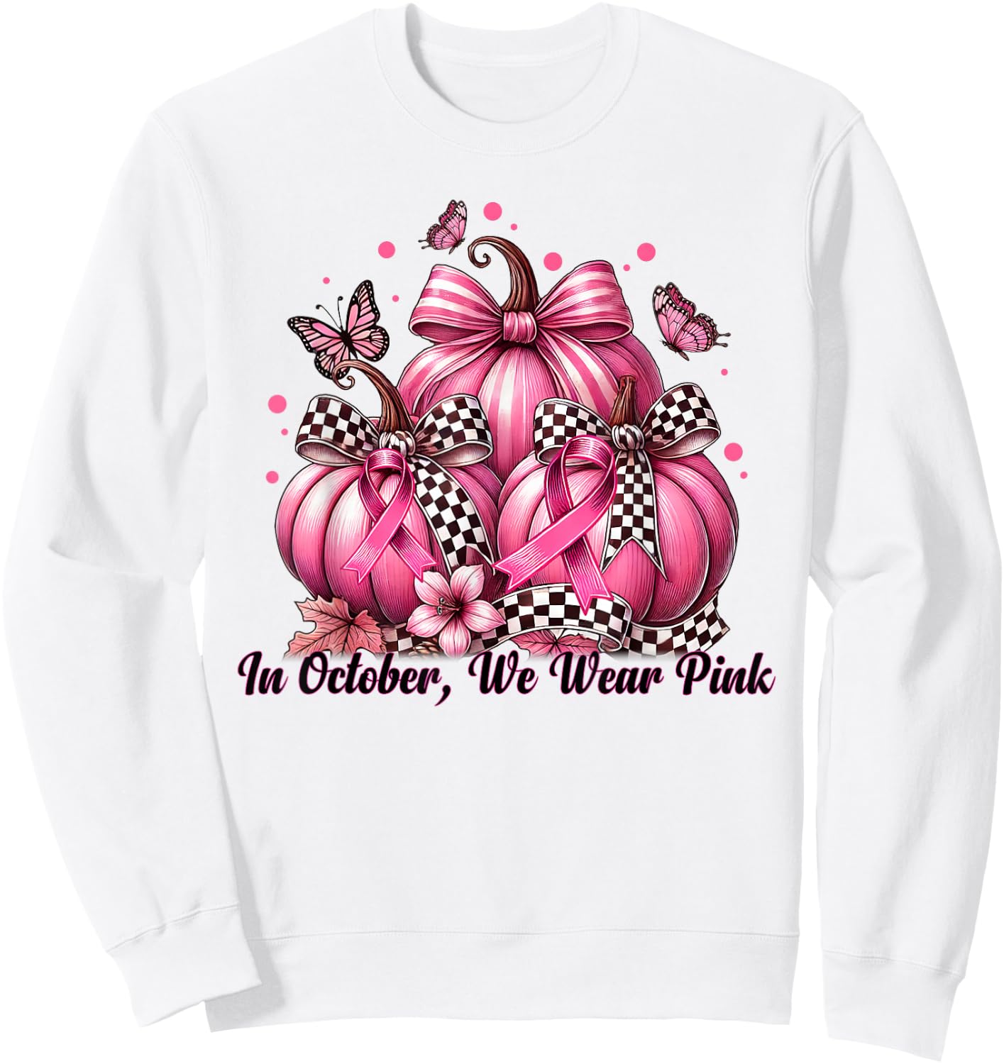 Coquette Bow Pumpkin In October We Wear Pink Breast Cancer Sweatshirt - Sweatshirt | White