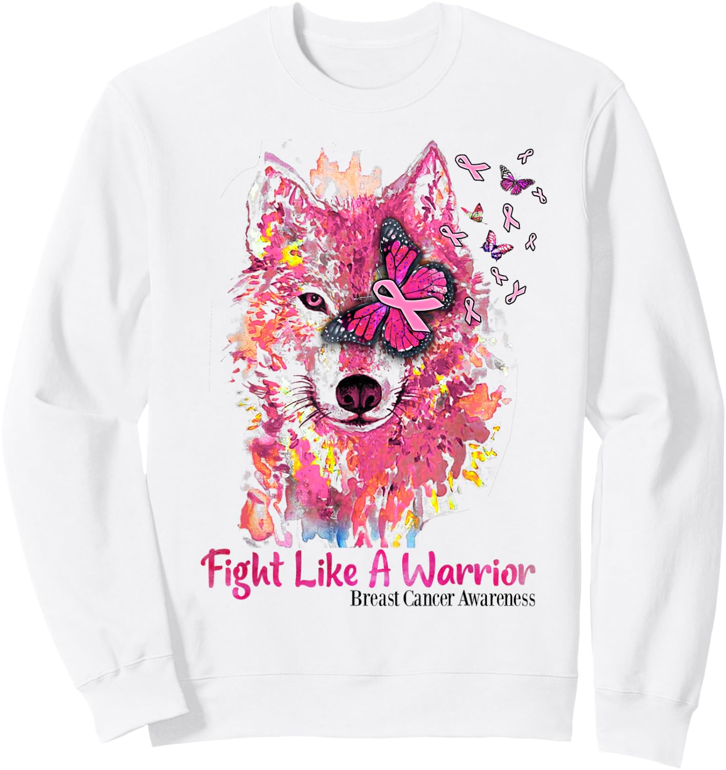 Fight Like A Warrior Wolf Breast Cancer Awareness Sweatshirt - Sweatshirt | White