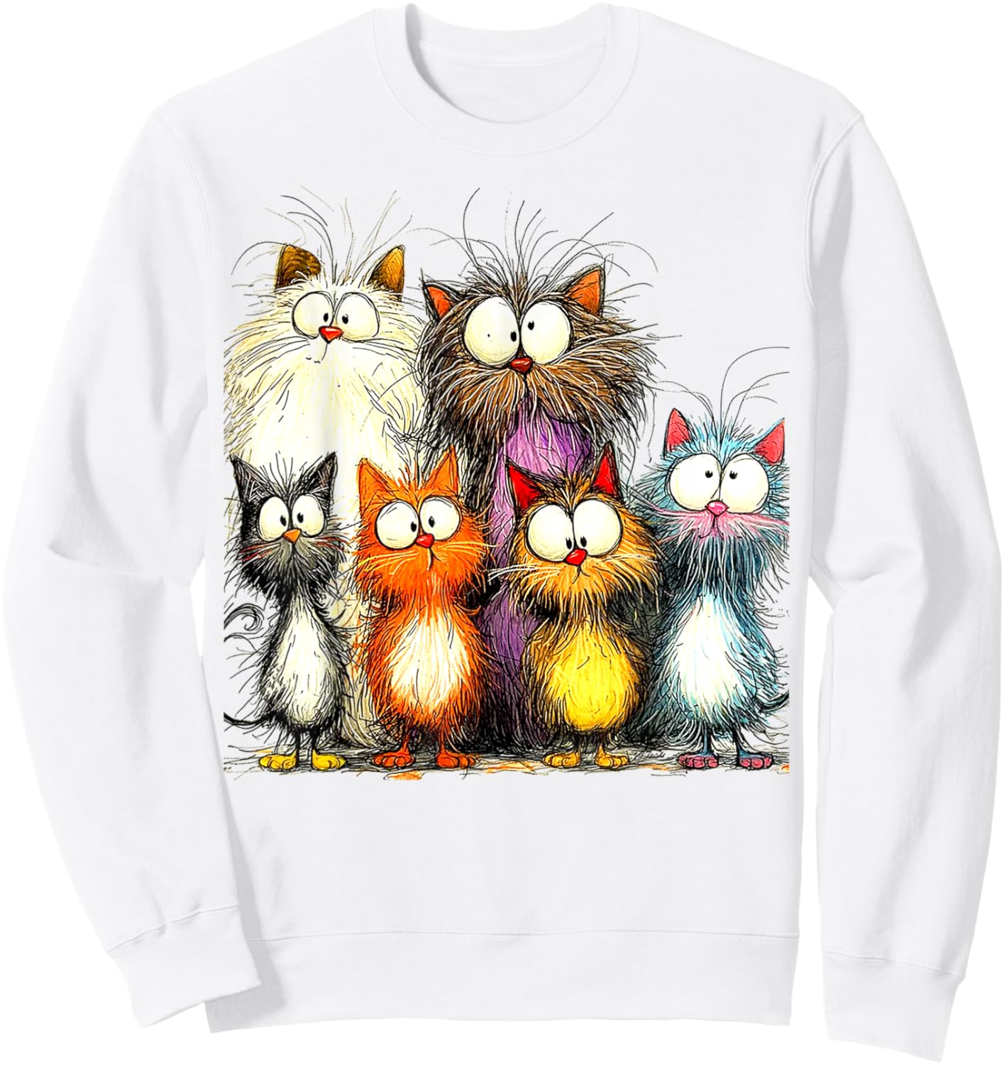 Eagerlys Silly Funny Cat Famliy Art Colorful Cats - Kitten Women Sweatshirt - Sweatshirt | White