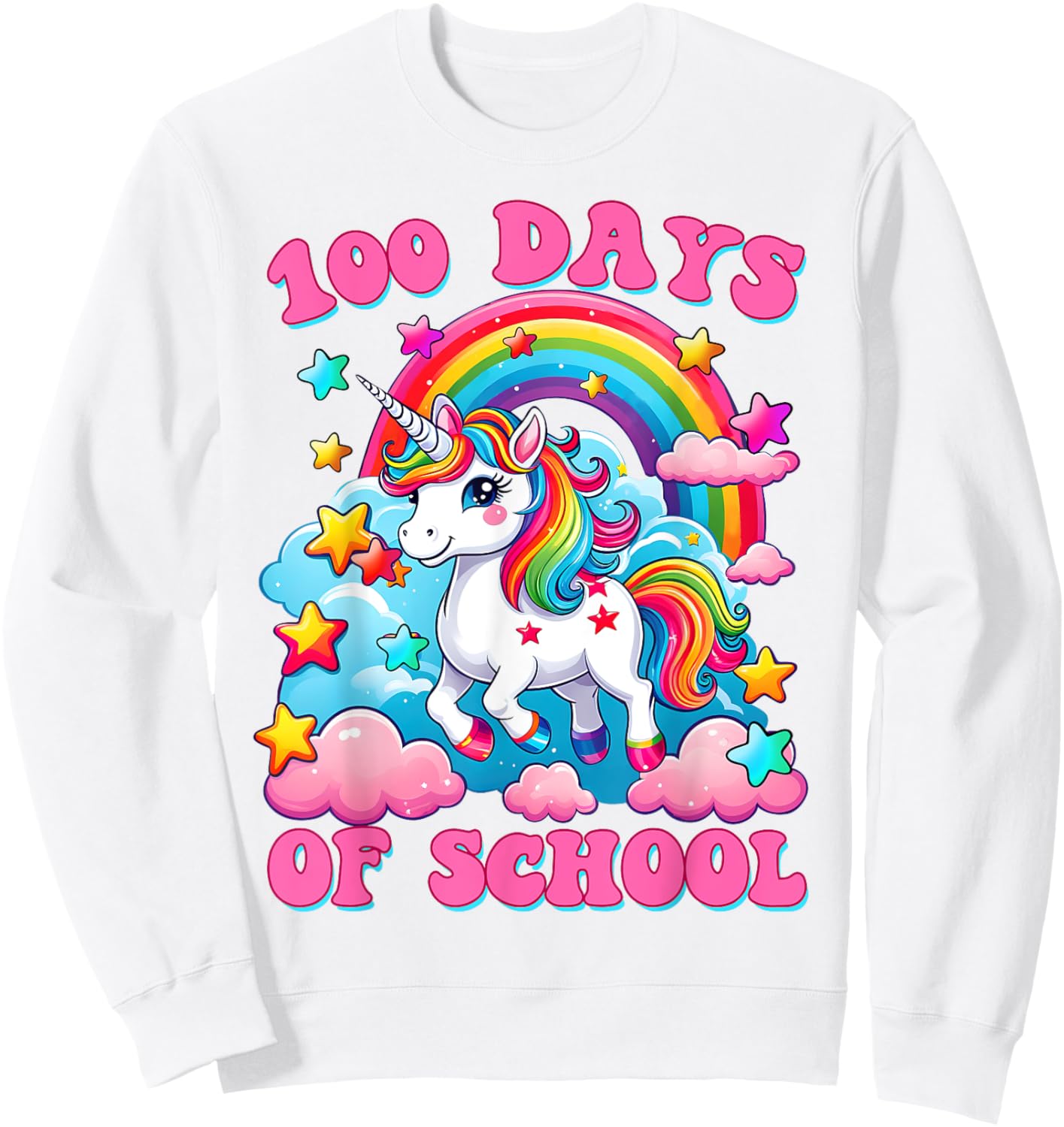 100 Days of School Unicorn Girls Cute 100th Day of School Sweatshirt - Sweatshirt | White