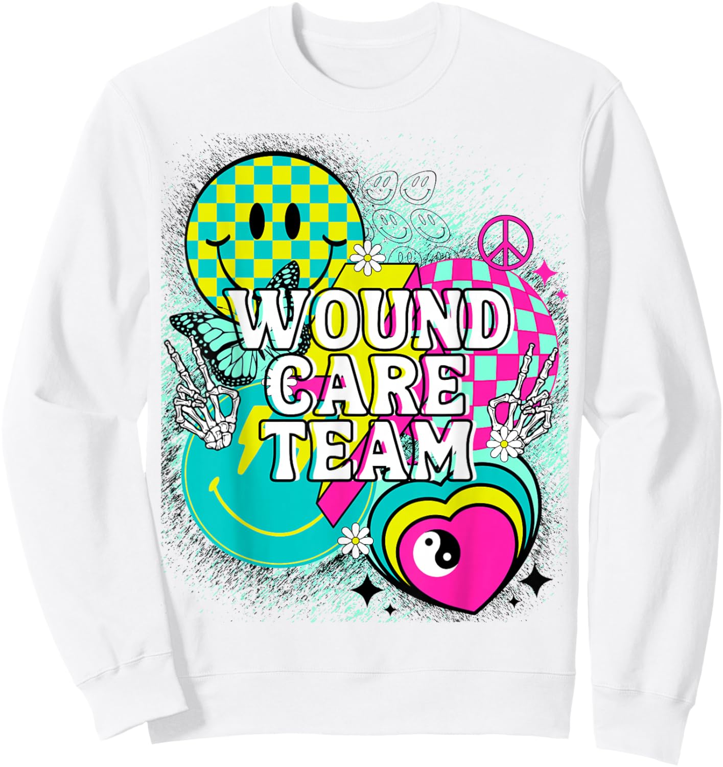 Wound Care Team Nurse Doctor Happy Y2K Matching 90s Peace Sweatshirt - Sweatshirt | White