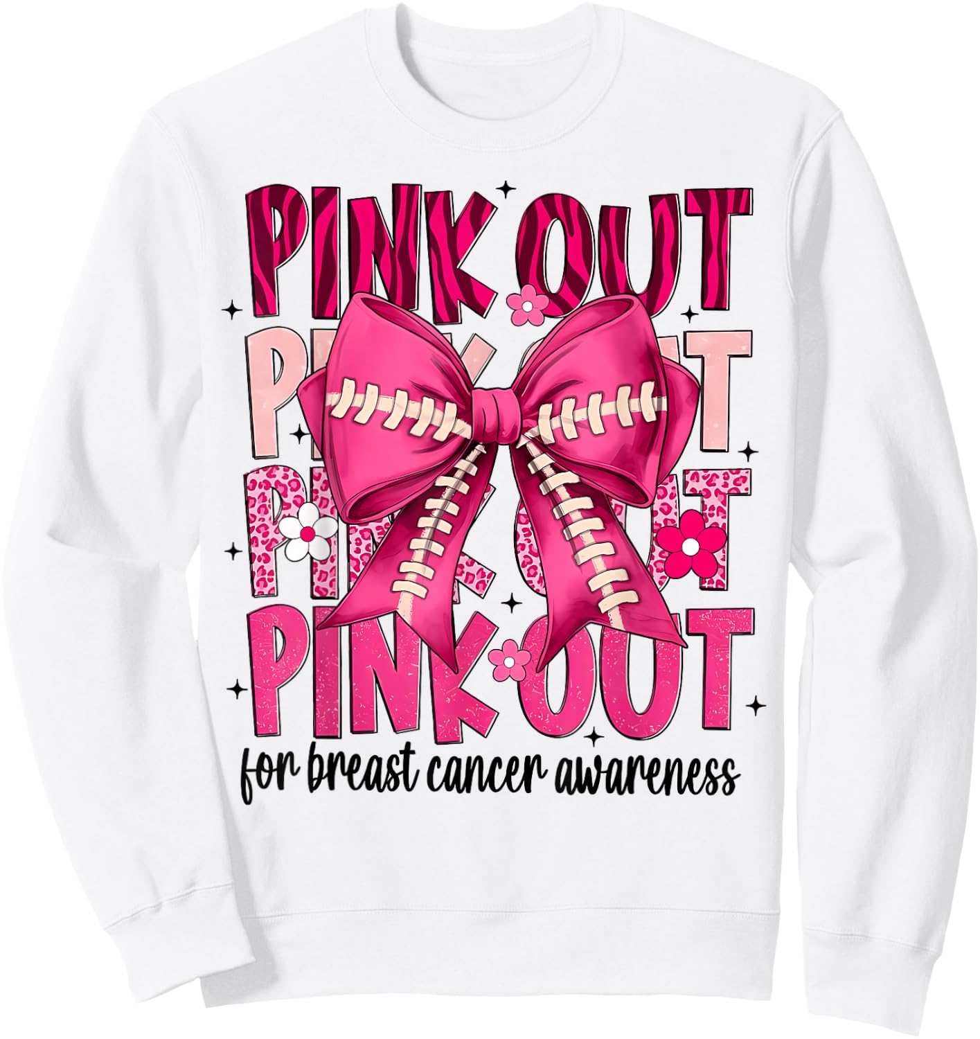 Football Pink Out Breast Cancer Awareness Pink Ribbon Sweatshirt - Sweatshirt | White
