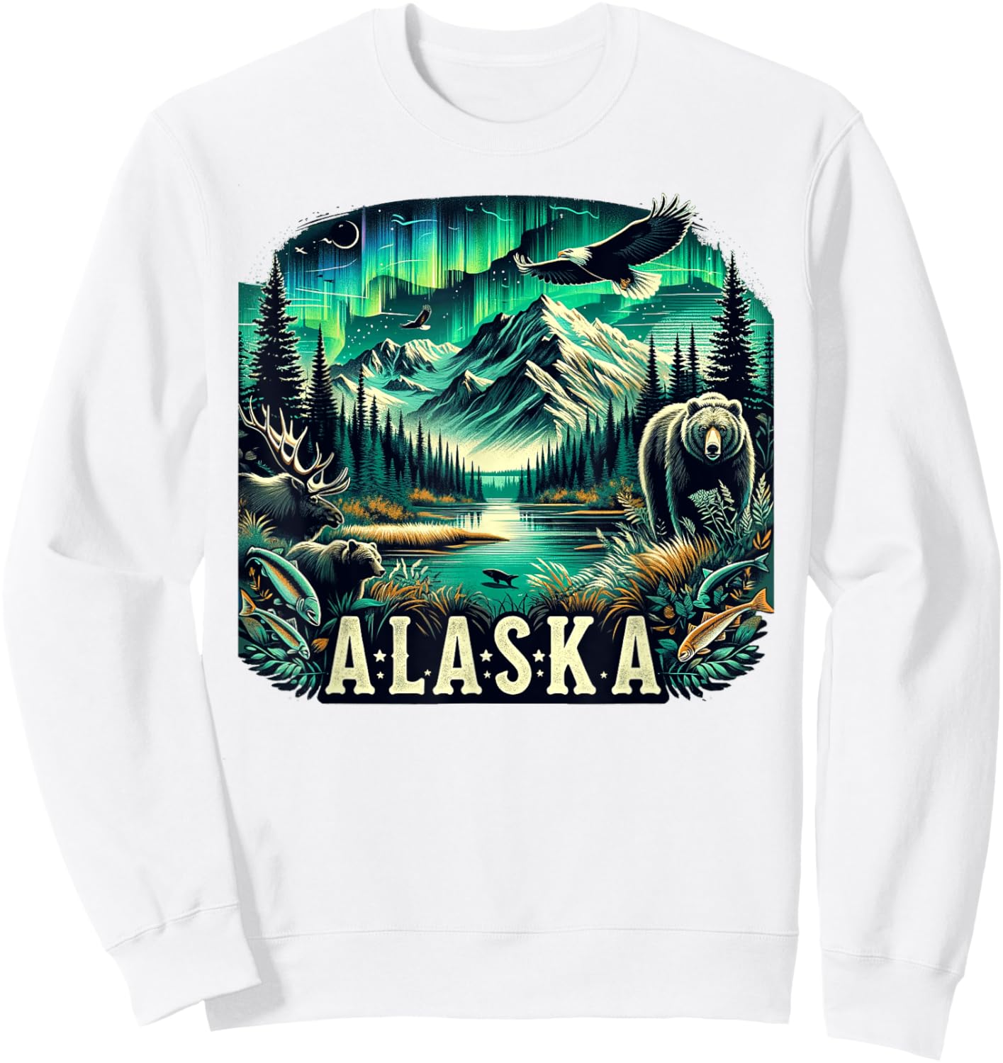 Borough & Bridge Alaska Wildlife Inspired , Small, Blue Sweatshirt - Sweatshirt | White
