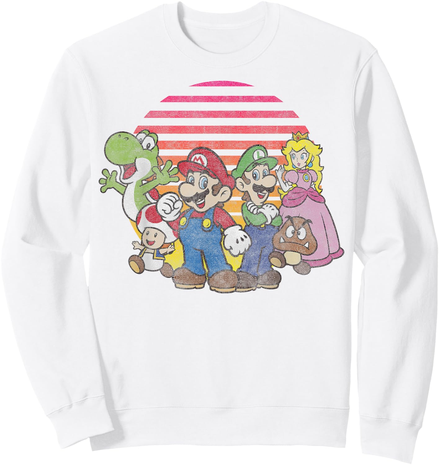 Super Mario Bros Vintage Nintendo Retro Sunset Group Shot Sweatshirt - Sweatshirt | White