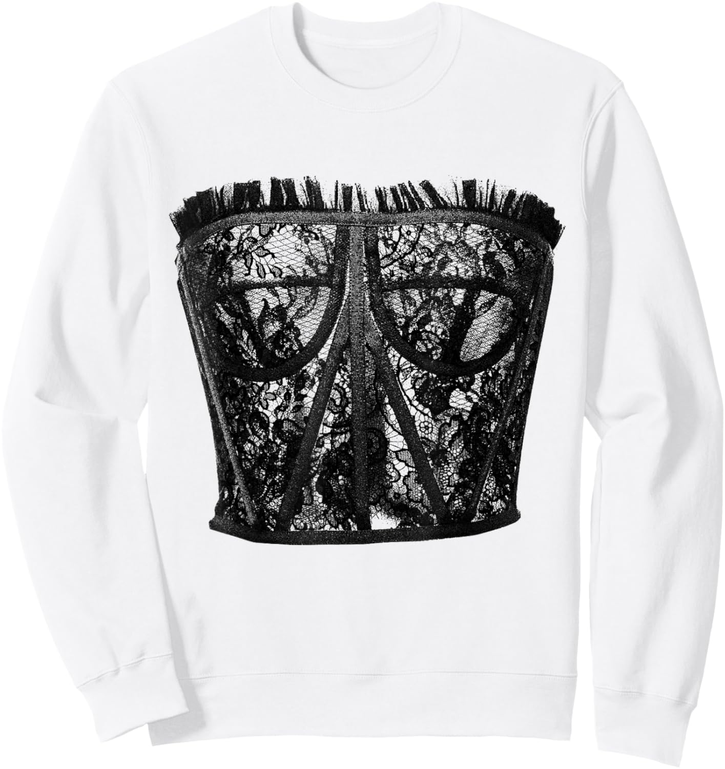Lingerie Graphic Corset Bustier Bra Trendy Cute Sexy Fun Sweatshirt - Sweatshirt | White