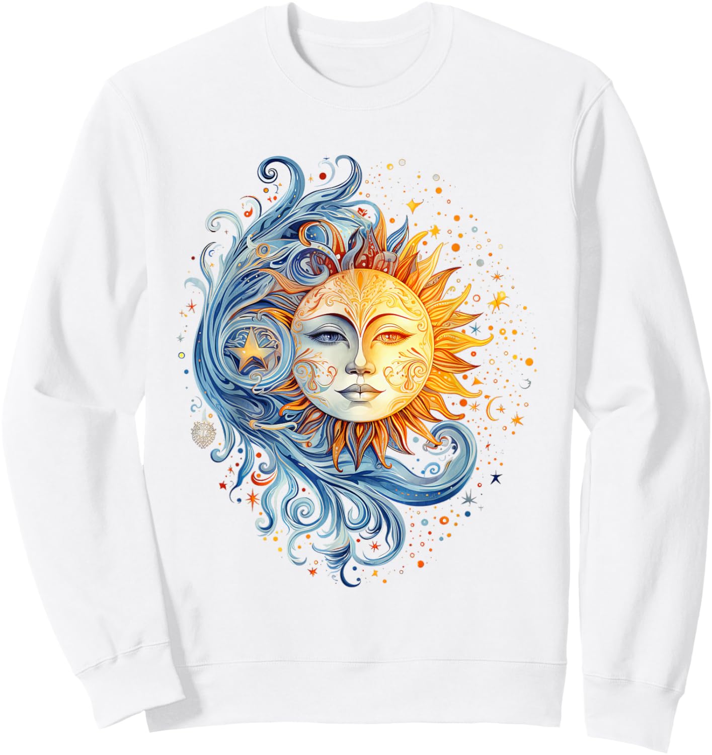 Mystical Sun and Moon with Woman Mystical Flowers Aesthetic Sweatshirt - Sweatshirt | White