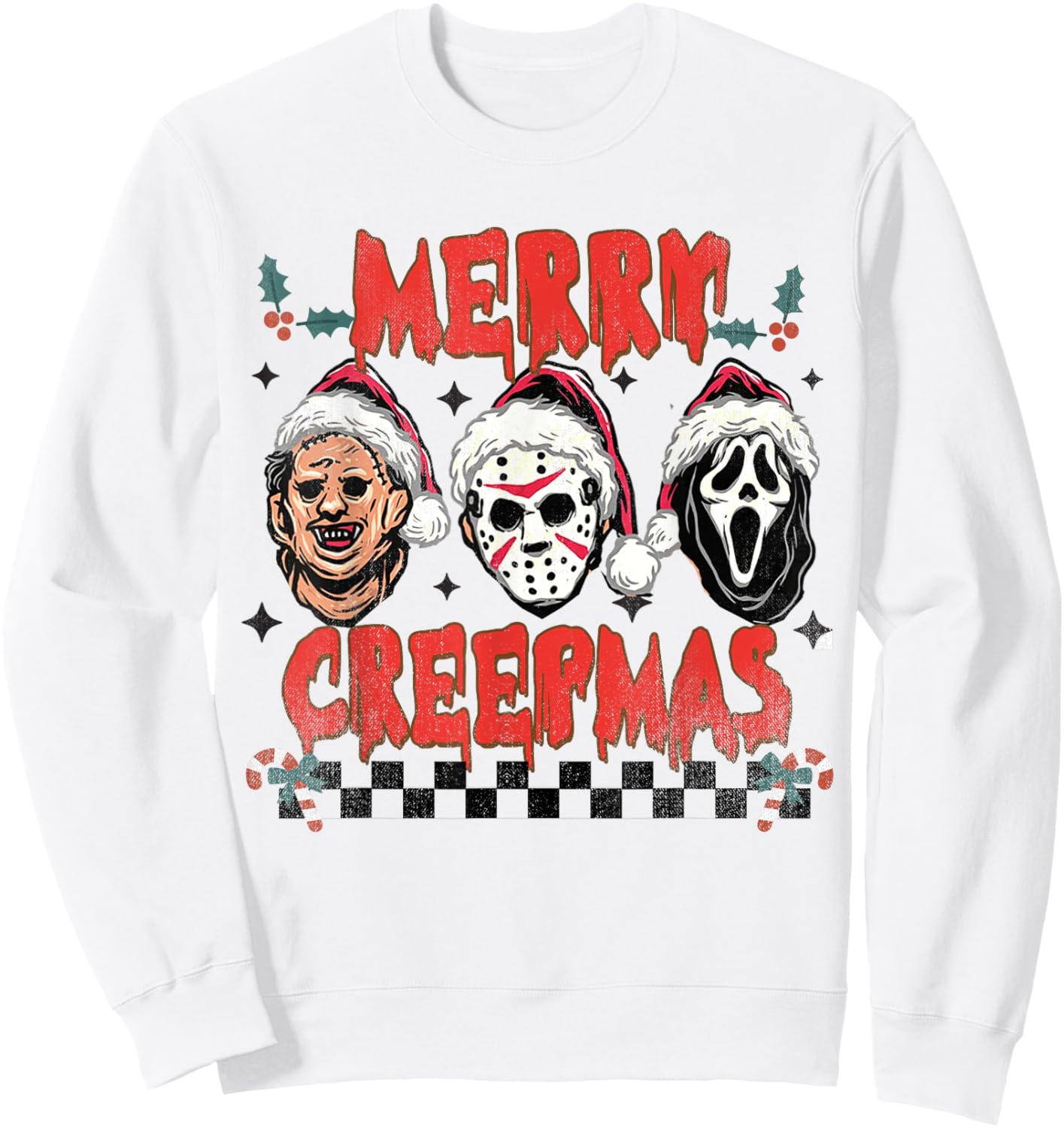 Merry Creepmas - Horror Lovers Christmas Santa Sweatshirt - Sweatshirt | White