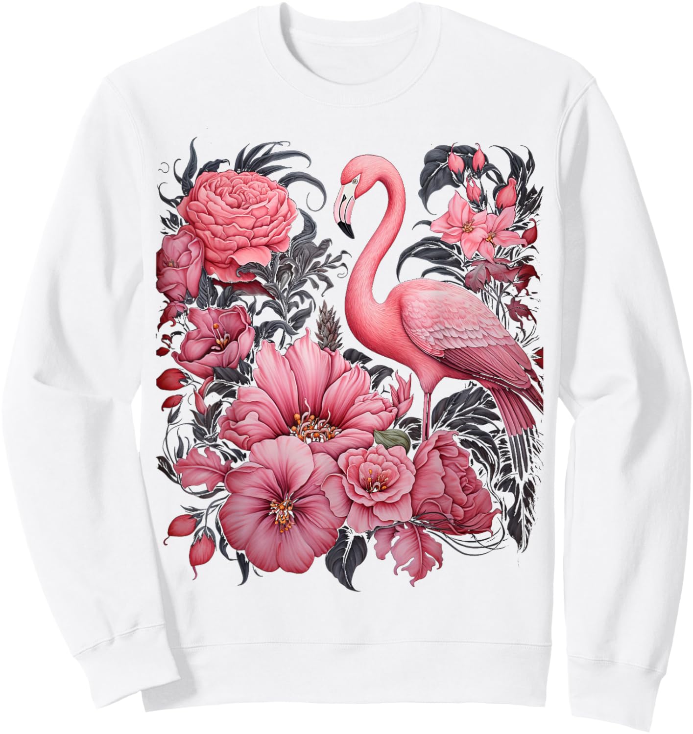 Flamingo and Flowers Floral Flamingos pink Sweatshirt - Sweatshirt | White