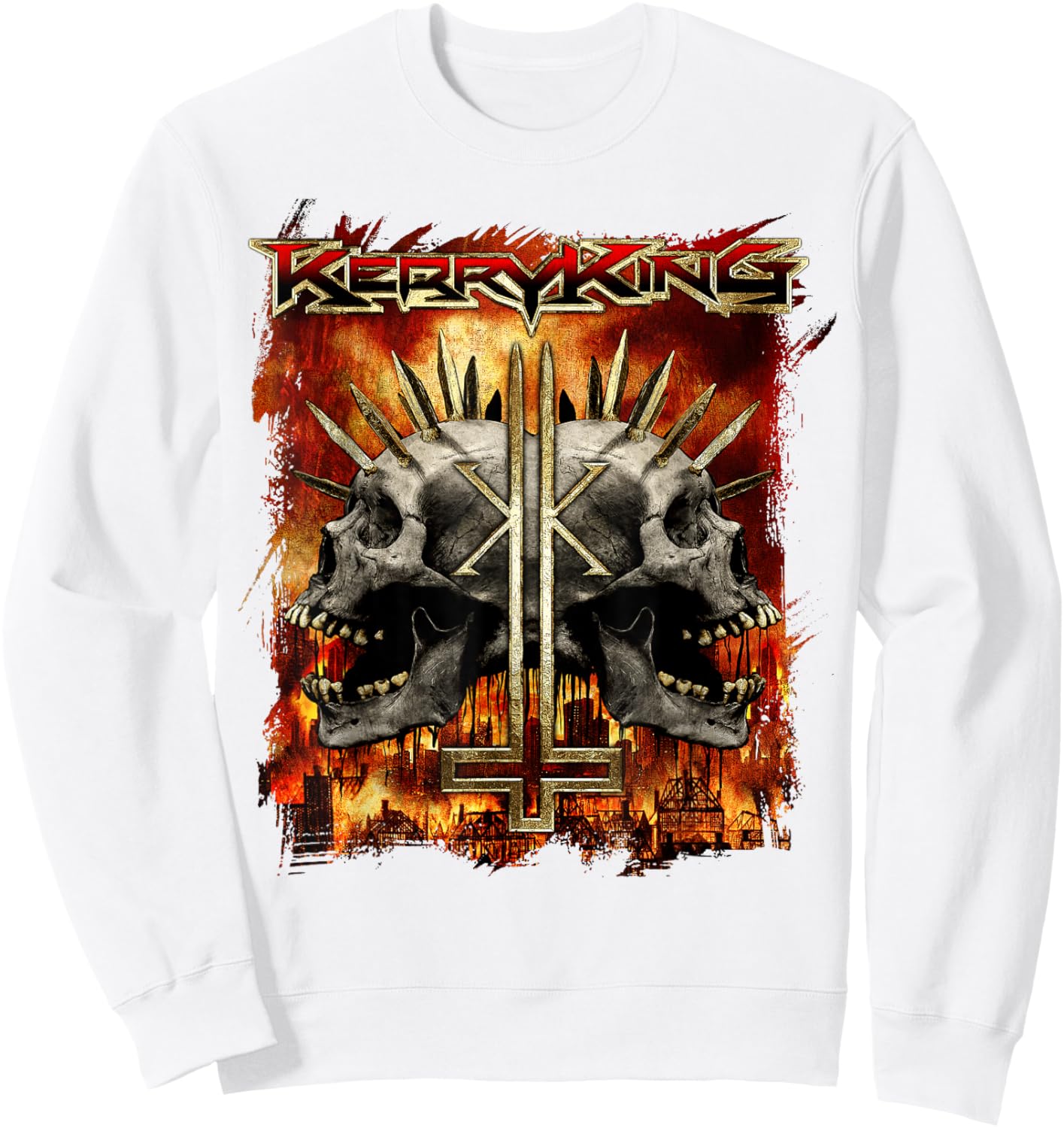 Kerry King Spikey Double Skull Sweatshirt - Sweatshirt | White
