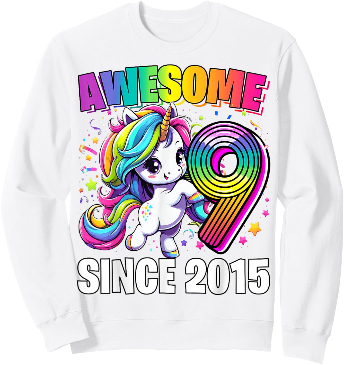 Unicorn 9th Birthday 9 Year Old Unicorn Party Girls Outfit Sweatshirt - Sweatshirt | White