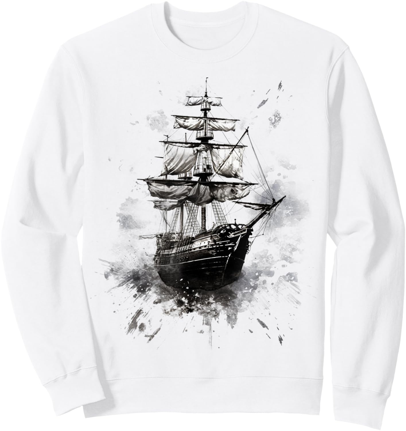 Pirate Ship Sailing Grunge Hand Painted Pirate Ship Sweatshirt - Sweatshirt | White