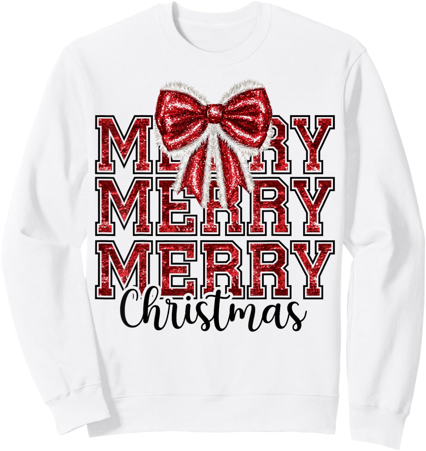 Coquette Bow Santa Claus Merry Christmas Women Xmas Pajamas Sweatshirt - Sweatshirt | White
