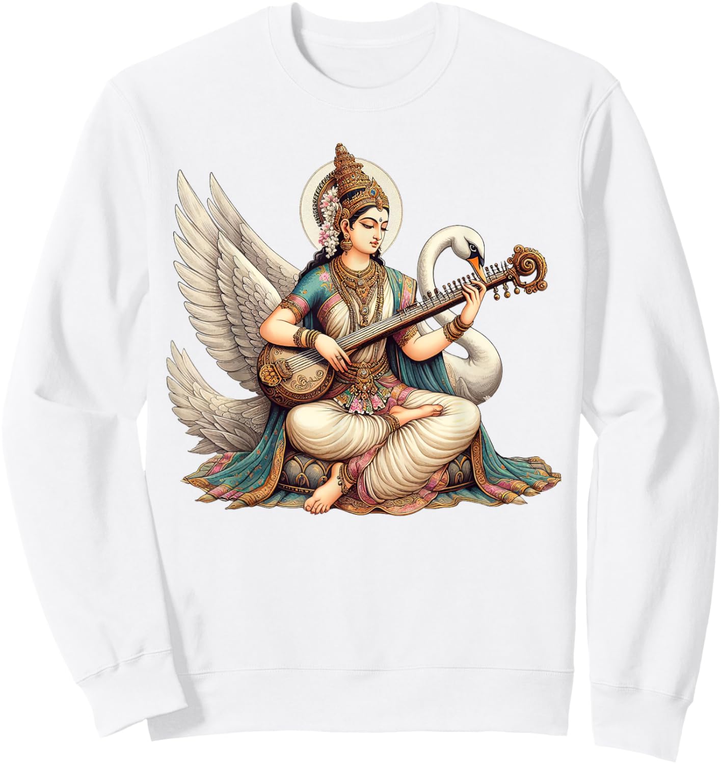 Hindu Saraswati Goddess Ancient Mythology Hinduism Sweatshirt - Sweatshirt | White